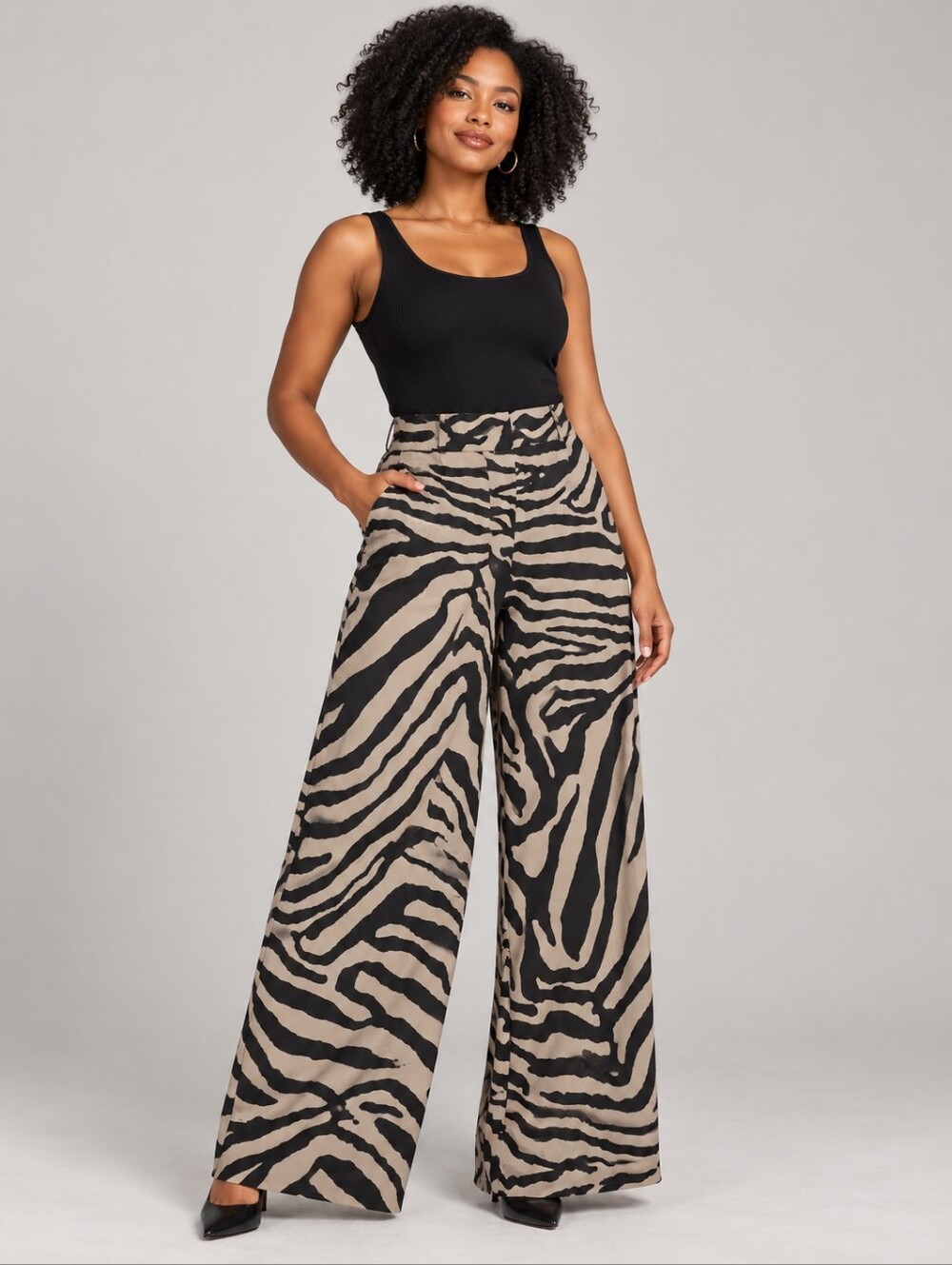 Zebra Print Wide Leg Pants